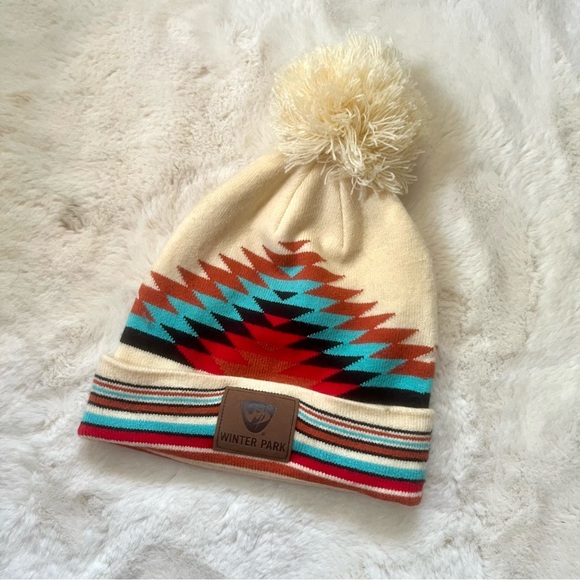 Colorado Accessories - Winter Park Colorado Ski Resort Native Knit Pom Beanie